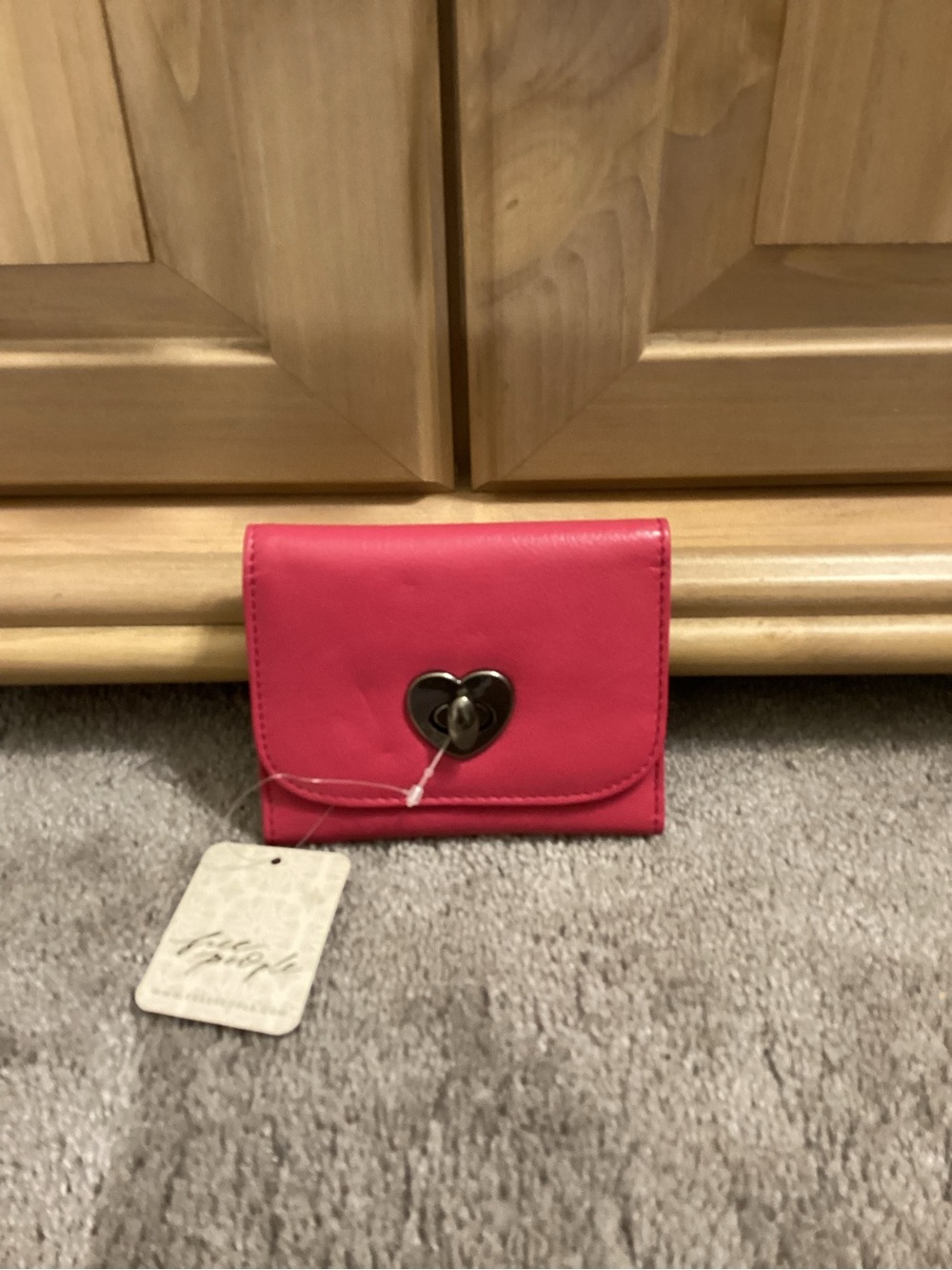 Free People Hot Pink Heart Turn-Lock Compact Wallet